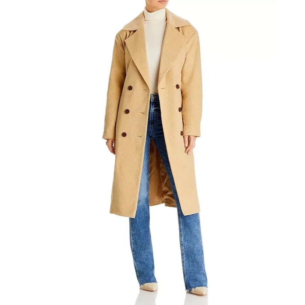 AQUA Duster Trench Coat Women's Camel Notch Lapel Button/Tie Belt Closure XS